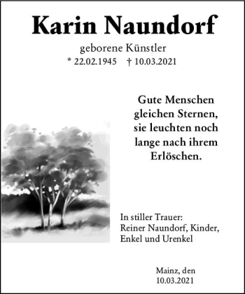 Traueranzeige von Karin Naundorf von vrm-trauer