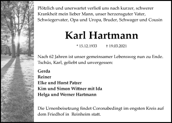 Traueranzeige von Karl Hartmann von vrm-trauer