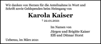 Traueranzeige von Karola Kaiser von vrm-trauer