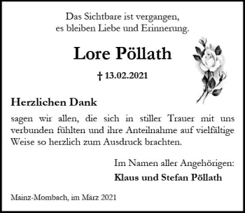 Traueranzeige von Lore Pöllath von vrm-trauer