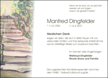 Traueranzeige von Manfred Dingfelder von vrm-trauer