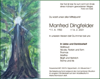 Traueranzeige von Manfred Dingfelder von vrm-trauer