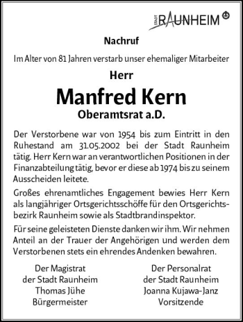 Traueranzeige von Manfred Kern von vrm-trauer