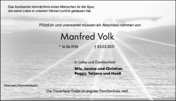 Traueranzeige von Manfred Volk von vrm-trauer