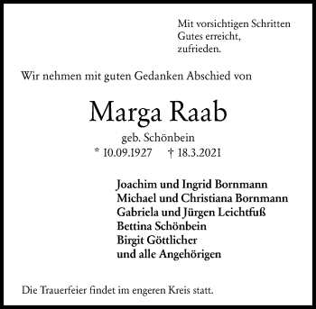 Traueranzeige von Marga Raab von vrm-trauer