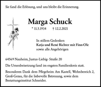 Traueranzeige von Marga Schuck von vrm-trauer
