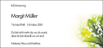 Traueranzeige von Margit Müller von vrm-trauer