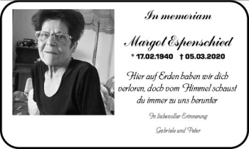 Traueranzeige von Margot Espenscheid  von vrm-trauer