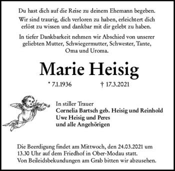 Traueranzeige von Marie Heisig von vrm-trauer