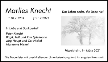 Traueranzeige von Marlies Knecht von vrm-trauer