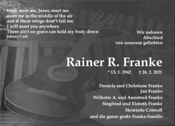 Traueranzeige von Rainer Franke von vrm-trauer