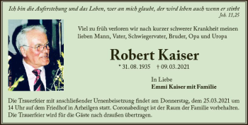 Traueranzeige von Robert Kaiser von vrm-trauer