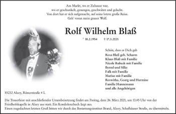 Traueranzeige von Rolf Wilhelm Blaß von vrm-trauer