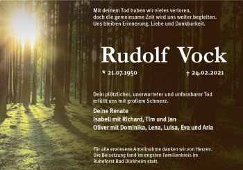 Traueranzeige von Rudolf Vock von vrm-trauer