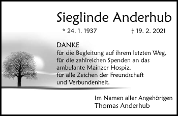 Traueranzeige von Sieglinde Anderhub von vrm-trauer