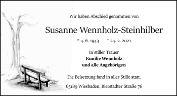 Traueranzeige von Susanne Wennholz-Steinhilber von vrm-trauer