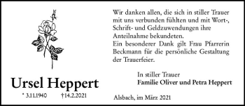 Traueranzeige von Ursel Heppert von vrm-trauer