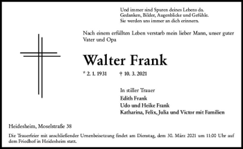 Traueranzeige von Walter Frank von vrm-trauer
