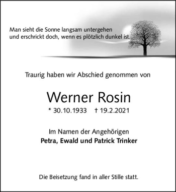 Traueranzeige von Werner Rosin von vrm-trauer