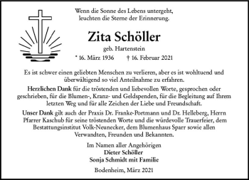 Traueranzeige von Zita Schöller von vrm-trauer