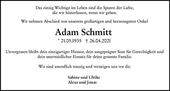 Traueranzeige von Adam Schmitt von vrm-trauer