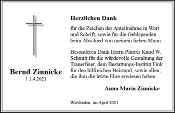 Traueranzeige von Bernd Zinnicke von vrm-trauer