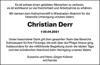Traueranzeige von Christian Derr von vrm-trauer