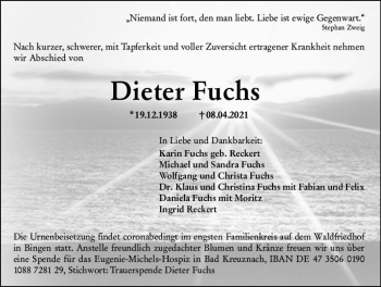 Traueranzeige von Dieter Fuchs von vrm-trauer