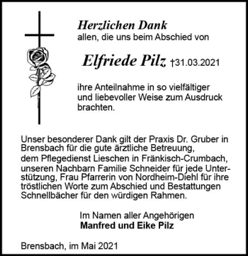 Traueranzeige von Elfriede Pilz von vrm-trauer