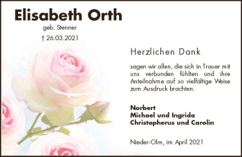 Traueranzeige von Elisabeth Orth von vrm-trauer