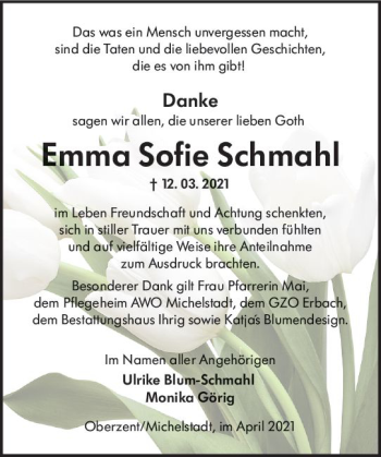 Traueranzeige von Emma Sofie Schmahl von vrm-trauer