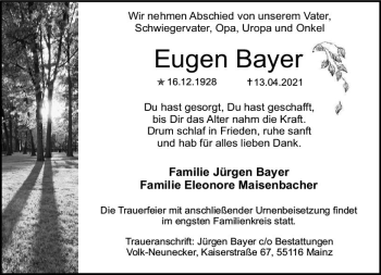 Traueranzeige von Eugen Bayer von vrm-trauer