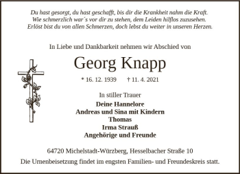 Traueranzeige von Georg Knapp von vrm-trauer