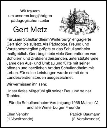 Traueranzeige von Gert Metz von vrm-trauer