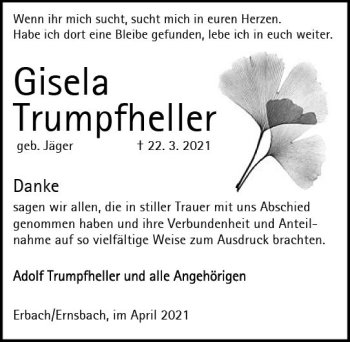 Traueranzeige von Gisela Trumpfheller von vrm-trauer