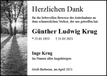 Traueranzeige von Günther Ludwig Krug von vrm-trauer
