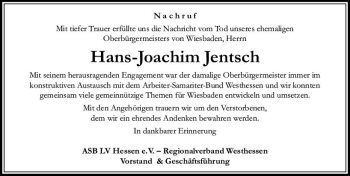 Traueranzeige von Hans-Joachim Jentsch von vrm-trauer