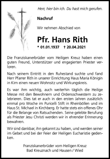 Traueranzeige von Hans Rith von vrm-trauer