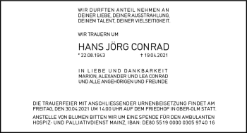 Traueranzeige von Hans Jörg Conrad von vrm-trauer
