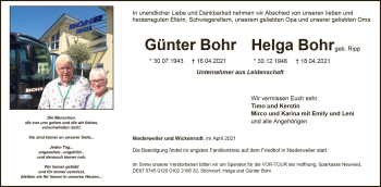 Traueranzeige von Helga Bohr von vrm-trauer