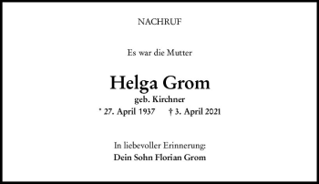 Traueranzeige von Helga Grom von vrm-trauer