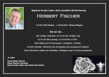 Traueranzeige von Herbert Fischer von vrm-trauer