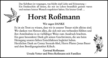 Traueranzeige von Horst Roßmann von vrm-trauer