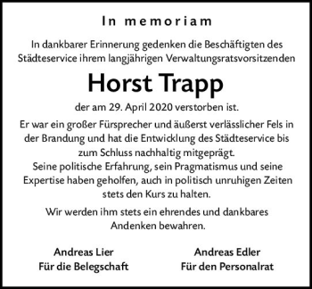 Traueranzeige von Horst Trapp von vrm-trauer