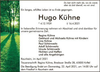 Traueranzeige von Hugo Kühne von vrm-trauer
