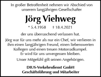 Traueranzeige von Jörg Viehweg von vrm-trauer
