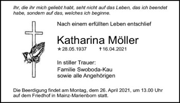 Traueranzeige von Katharina Möller von vrm-trauer