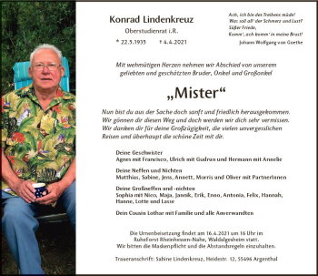 Traueranzeige von Konrad Lindenkreuz von vrm-trauer