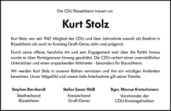 Traueranzeige von Kurt Stolz von vrm-trauer
