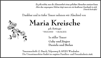 Traueranzeige von Maria Kreische von vrm-trauer